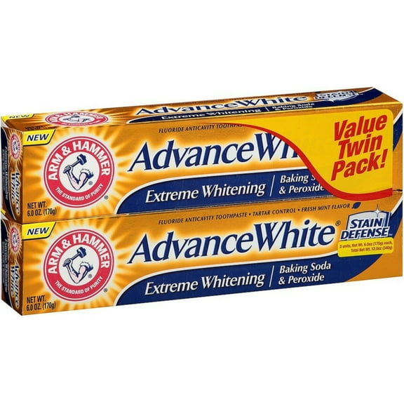 ARM & HAMMER Advance White Extreme Whitening Baking Soda and Peroxide Toothpaste, Fresh Mint, Twin Pack 6 oz (Pack of 2)