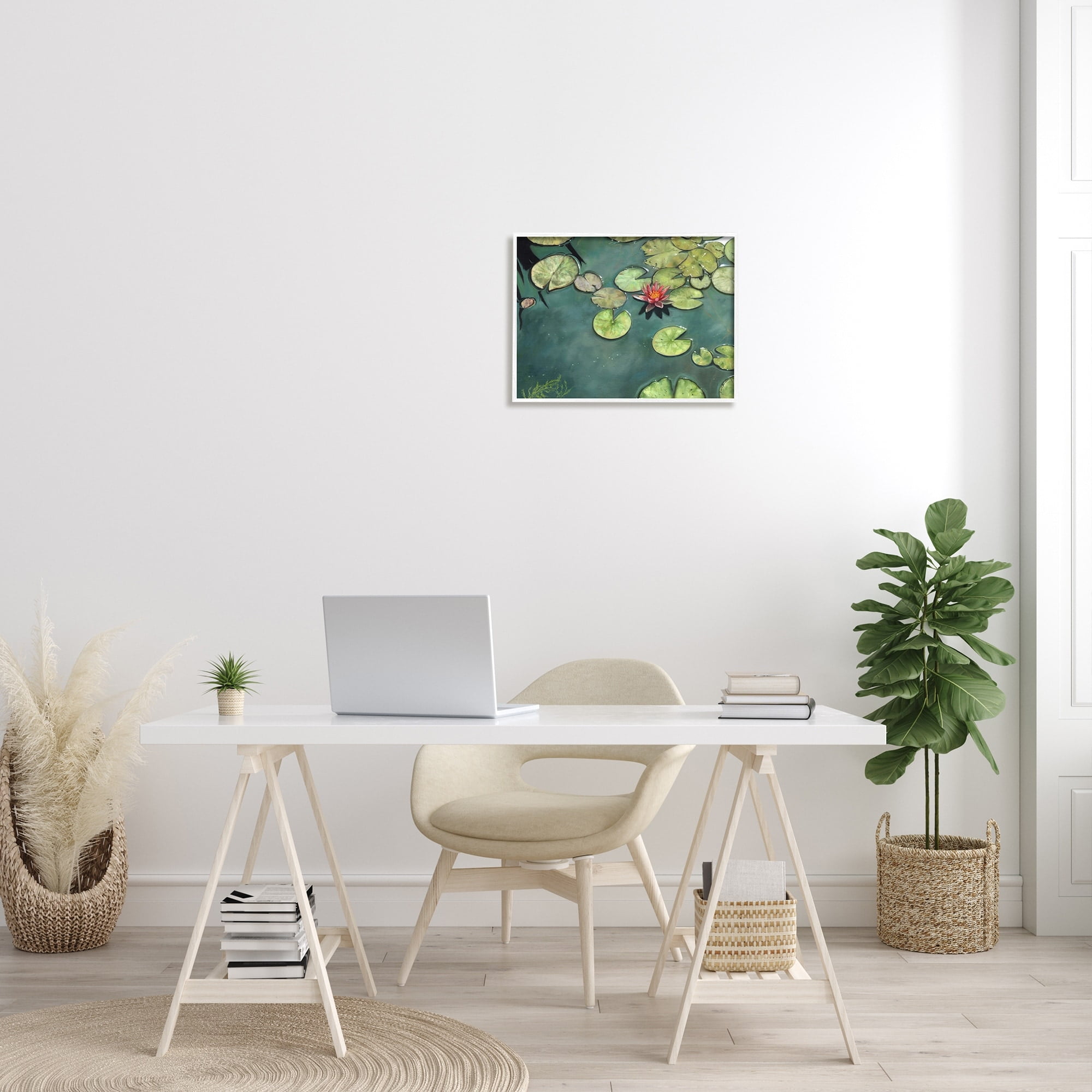 Stupell Industries Pond Lily Lotus Blossom Floating Peaceful Botanicals Painting White Framed Art Print Wall Art, Design by David Stribbling