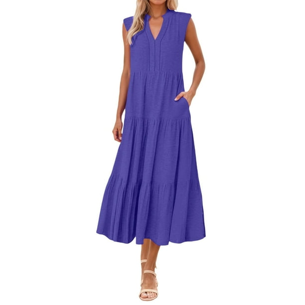 Vestido fluido con cuello en V y corte en A para mujer - Ligero, ideal para la playa o el brunch, poliéster y spandex, tallas S-XXXL