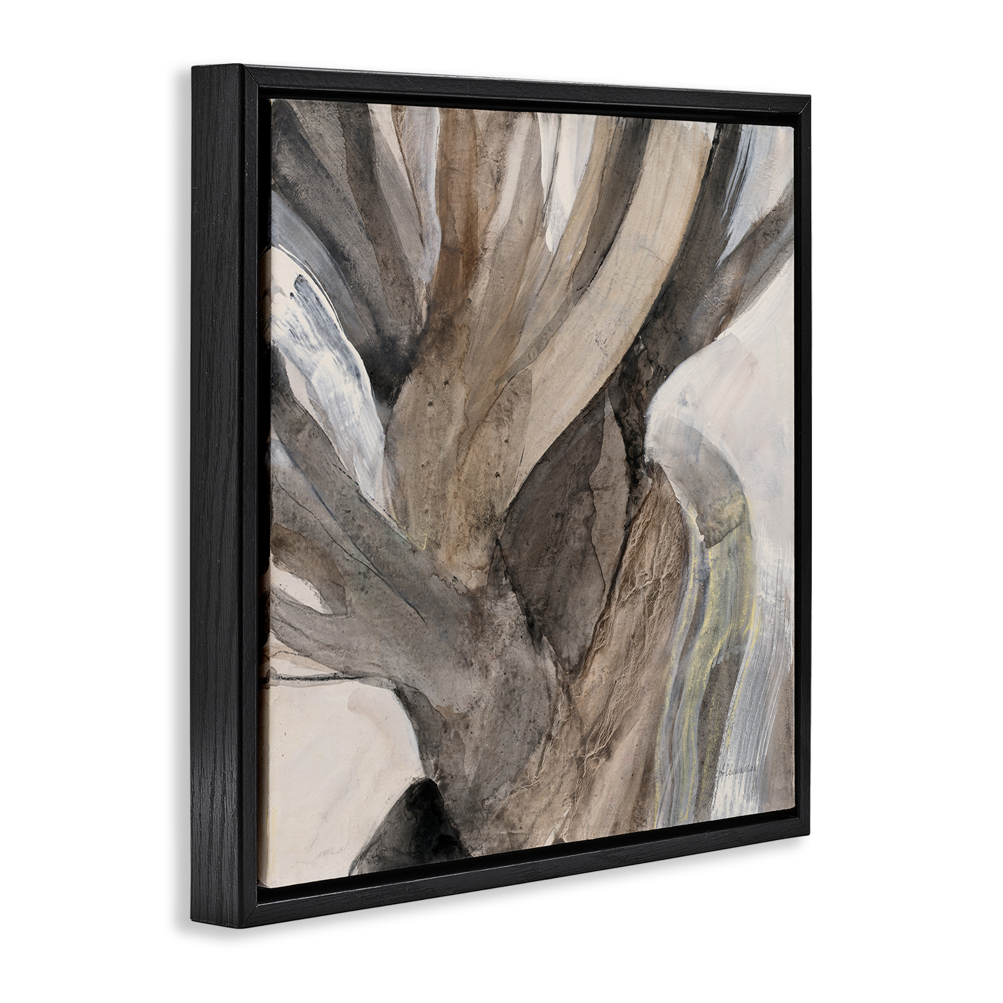 Stupell Industries Twisted Driftwood Abstraction Abstract Painting Black Floater Framed Canvas Art Print Wall Art, 25 x 25
