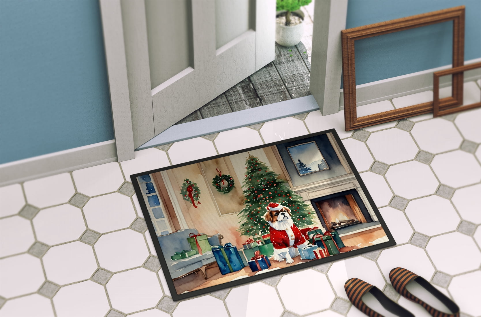 Carolines Treasures DAC2684MAT 18 x 27 in. Japanese Chin Cozy Christmas Doormat