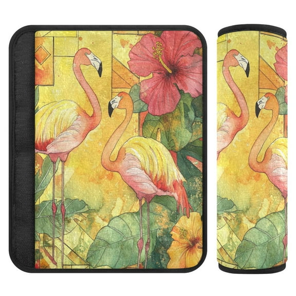 WOBOGO Watercolor Flamingo Seat Belt Cover 2 Piece Soft Comfort Driving Shoulder Pad Suitable for All Cars and Backpacks