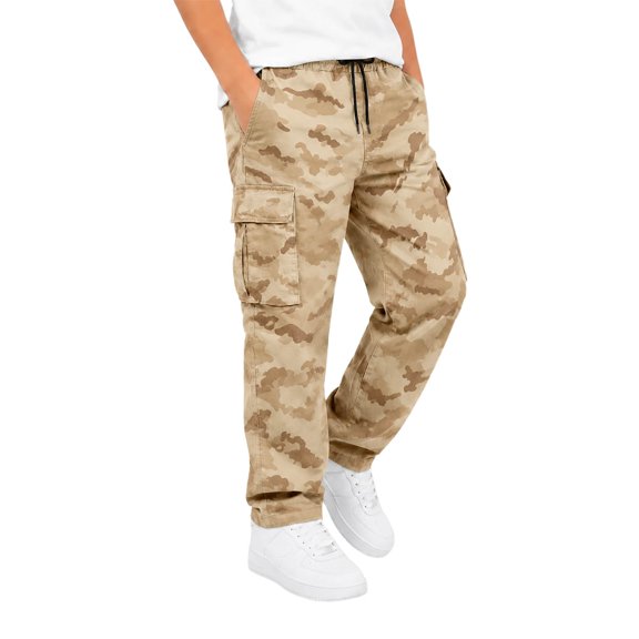 Curuila Kids Boys Cargo Pants Elastic Waist Camouflage Print Straight Leg Pants For Boys Everyday Wear Casual Soft Joggers Trousers Size 5-6 Years