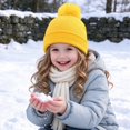 thumbnail image 4 of Cethrio Girls Pom Pom Beanie Hats, Warm Soft Outdoor Ribbed Knit Winter Hats Yellow Size 2-12 Years, 4 of 7