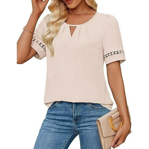 Women'S Summer Tops Dressy Casual Short Sleeve Blouses Elegant Shirts Apricot S
