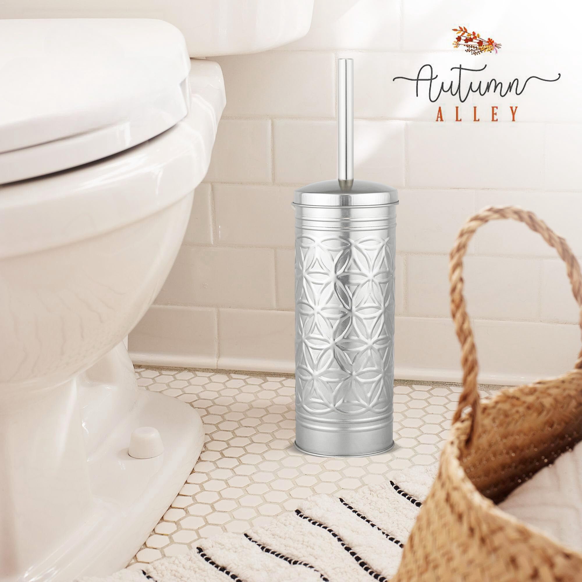 Autumn Alley Nickel Toilet Brush and Holder Set, Standing Toilet Brush Nickel for Modern Bathroom Decor, Toilet Bowl Cleaner Brush Bathroom Accessories