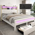 thumbnail image 1 of SIBEDS Bed Frame with Bookcase Storage Headboard and 2 Drawers Linen Cream Upholstered Tufted Wingback Beds, Queen, 1 of 9
