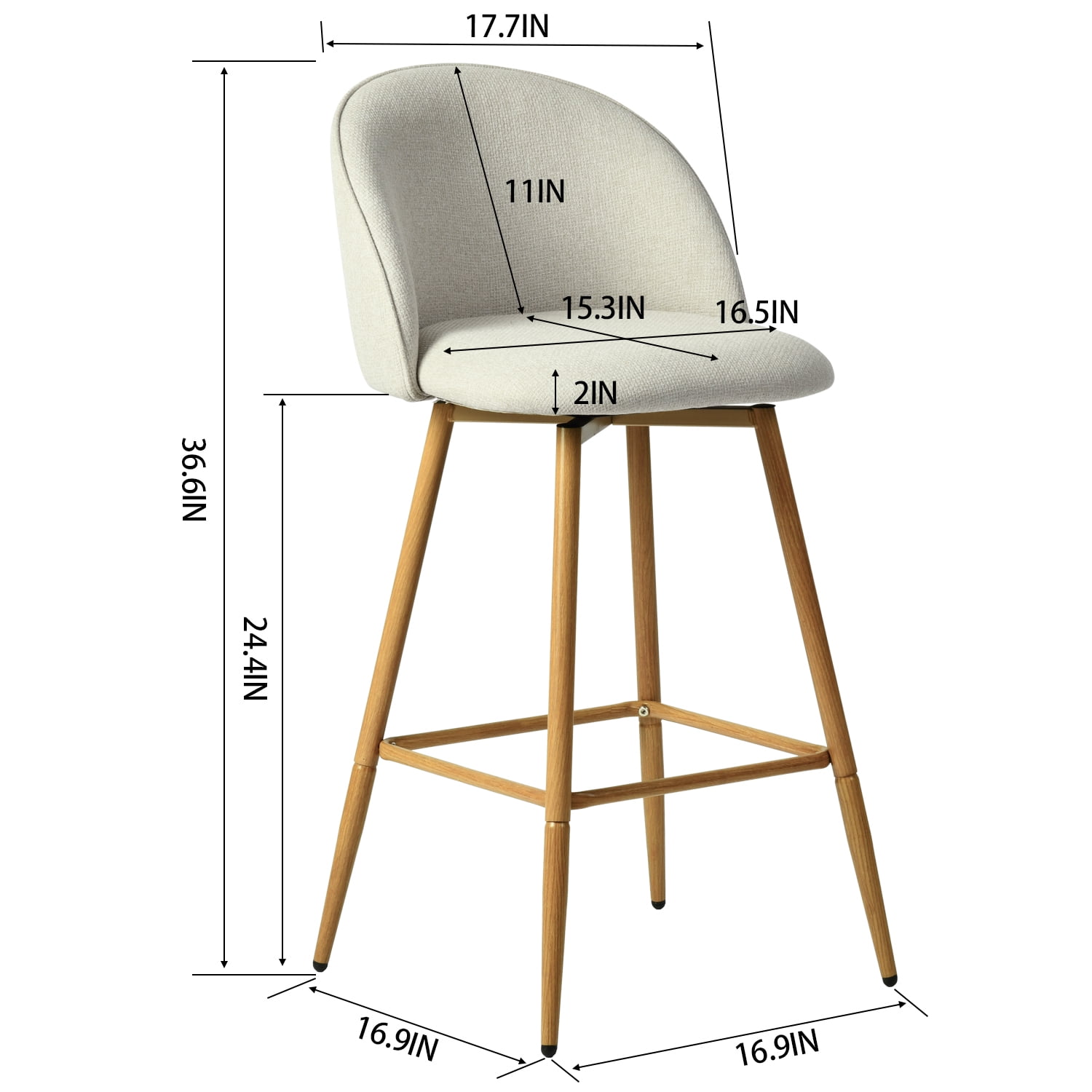 Homy Casa 26" Counter Height Bar Stool, 360° Swivel Upholstered Kitchen Island Chair, Beige