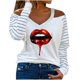 thumbnail image 1 of Blusa de empalme de manga larga con estampado casual para mujer Tops de camiseta sin tirantes Fridja hj1654, 1 of 6