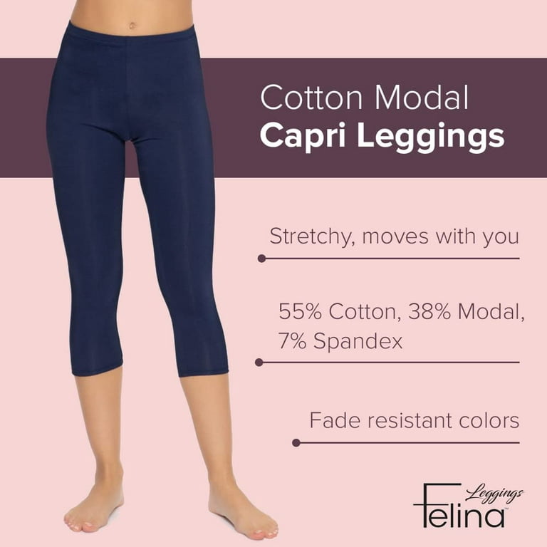 Felina | Cotton Modal Capri Leggings 2-Pack | Lightweight & Soft (Black  White, Large)