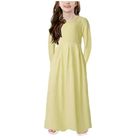 

YOUI-GIFTS Girl s Summer Short Long Sleeve Stripe Holiday Dress Maxi Dress with Pocket Size 3-16T
