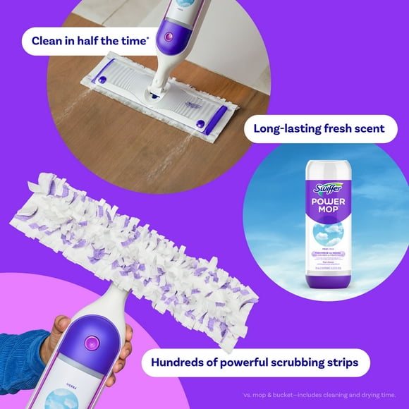 Swiffer PowerMop Multi-Surface Mop Kit for Floor Cleaning, Fresh Scent, Mopping Kit Includes PowerMop, 2 Mopping Pad Refills, 1 Floor Cleaning Solution with Fresh Scent and 2 batteries, 1KIT