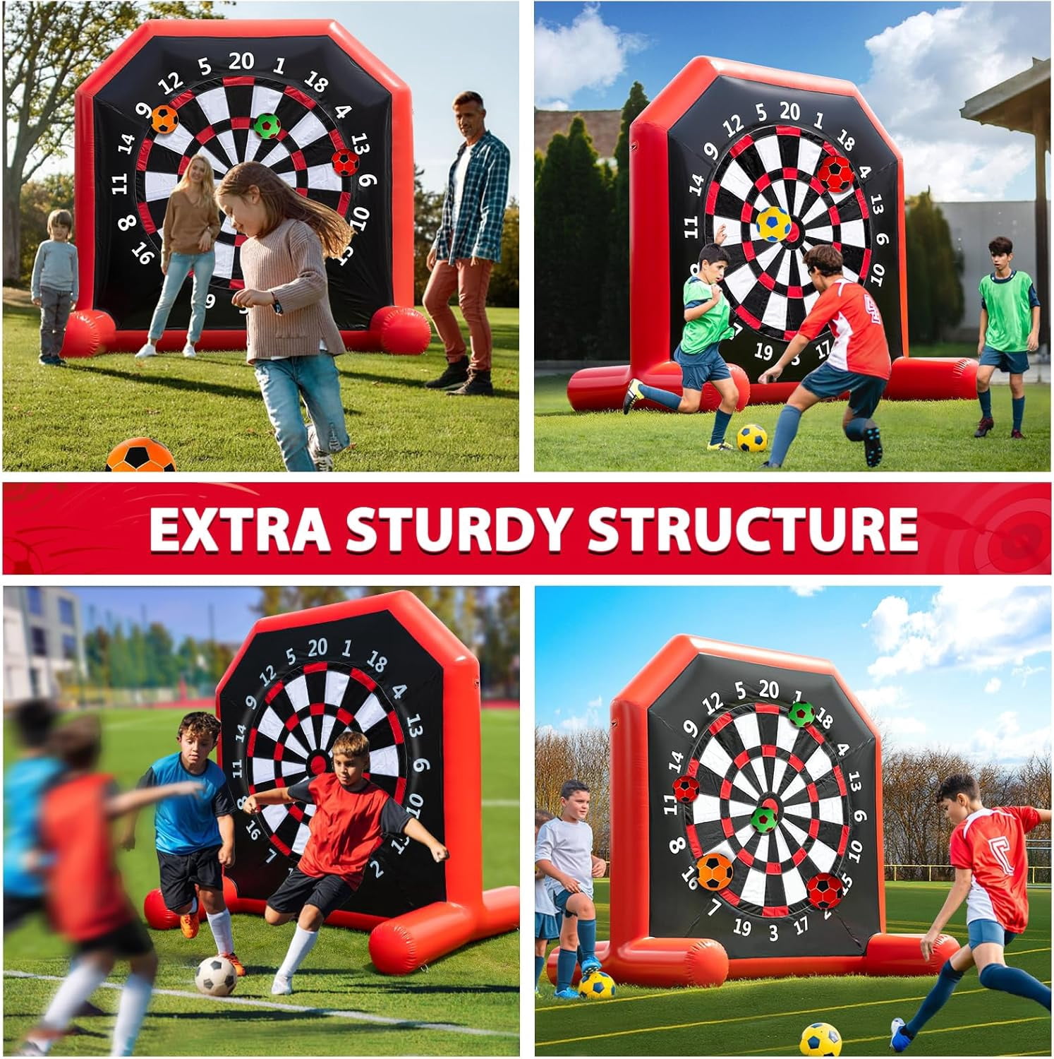 Vakiorn Inflatable Soccer Dart Board 10 ft Giant Kick Darts with 4 Balls and Air Pump 20+ Outdoor Games for Yard Party Adults