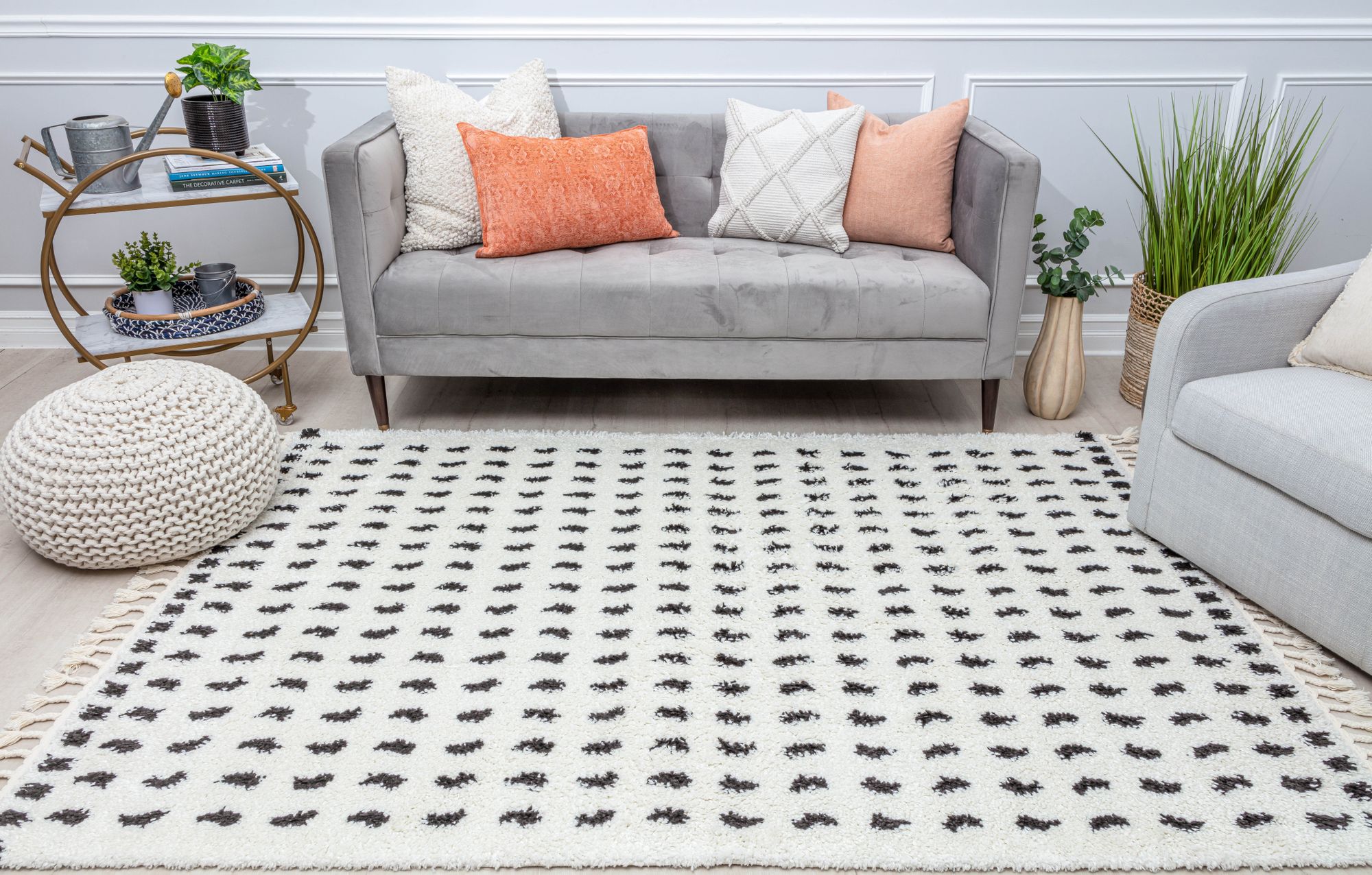Rugs America BT15B Calm Creation Dots Modern White Area Rug, 2'6" x 4'