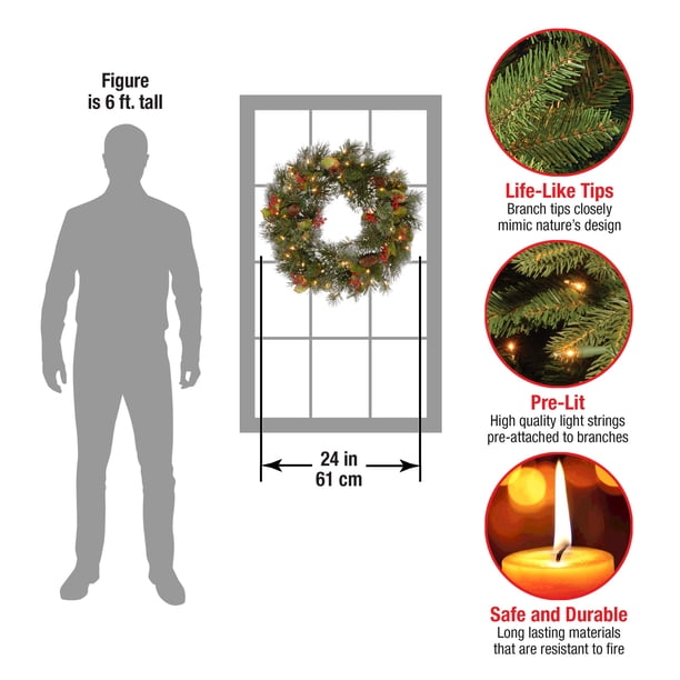 60cm 2024 New Christmas Wreath Vine Wreath with Lights Blooming