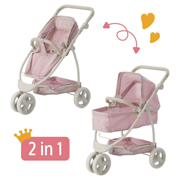 Olivia s Little World Polka Dots Princess 2 in 1 Baby Doll Stroller Pink Gray
