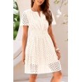 thumbnail image 5 of Wrongduck Women's Hollow Out Lace Dress 2026 Summer V Neck Mini Dress Short Sleeve A Line Vacation Party Outfit, 5 of 16
