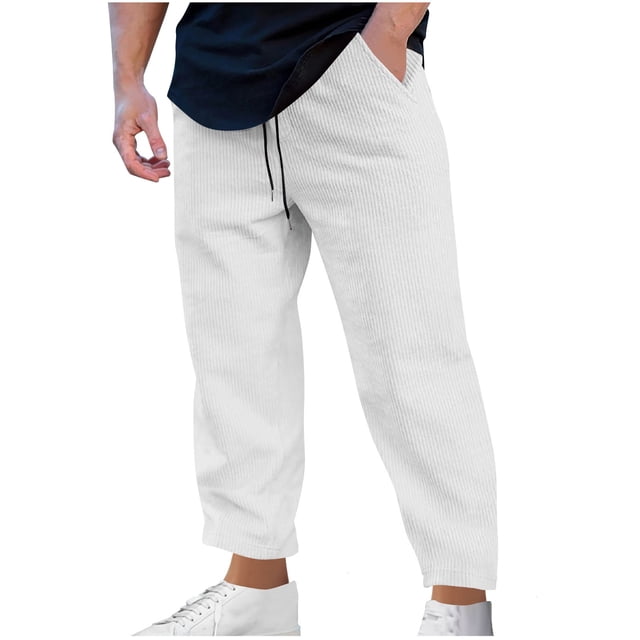 Dagugfen Pants for Men Elastic Waist Drawstring Straight Leg Loose Cropped Lounge Pants Solid Color