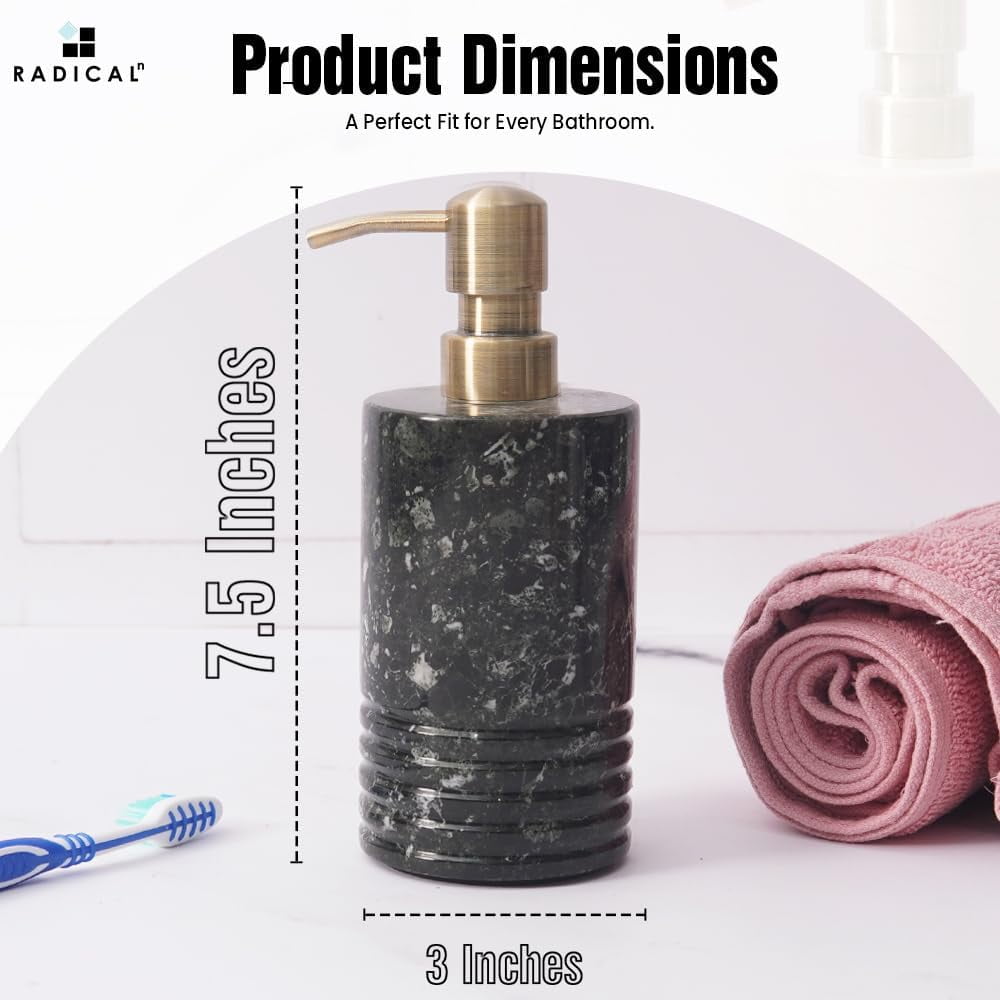 Radicaln Marble Soap Dispenser 7.5 inch Black Onyx Hand Soap, Lotion, Foaming Shampoo and Conditioner Container for Bathroom Decor and Accessories - Liquid Dish Soap Dispenser for Kitchen Sink