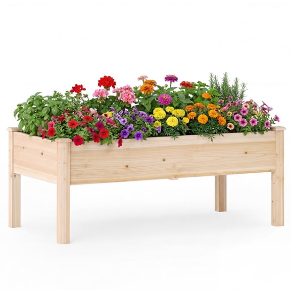 Gymax 48'' x 24'' x 19'' Wooden Raised Garden Bed w/Legs for Vegetables Flowers Herbs