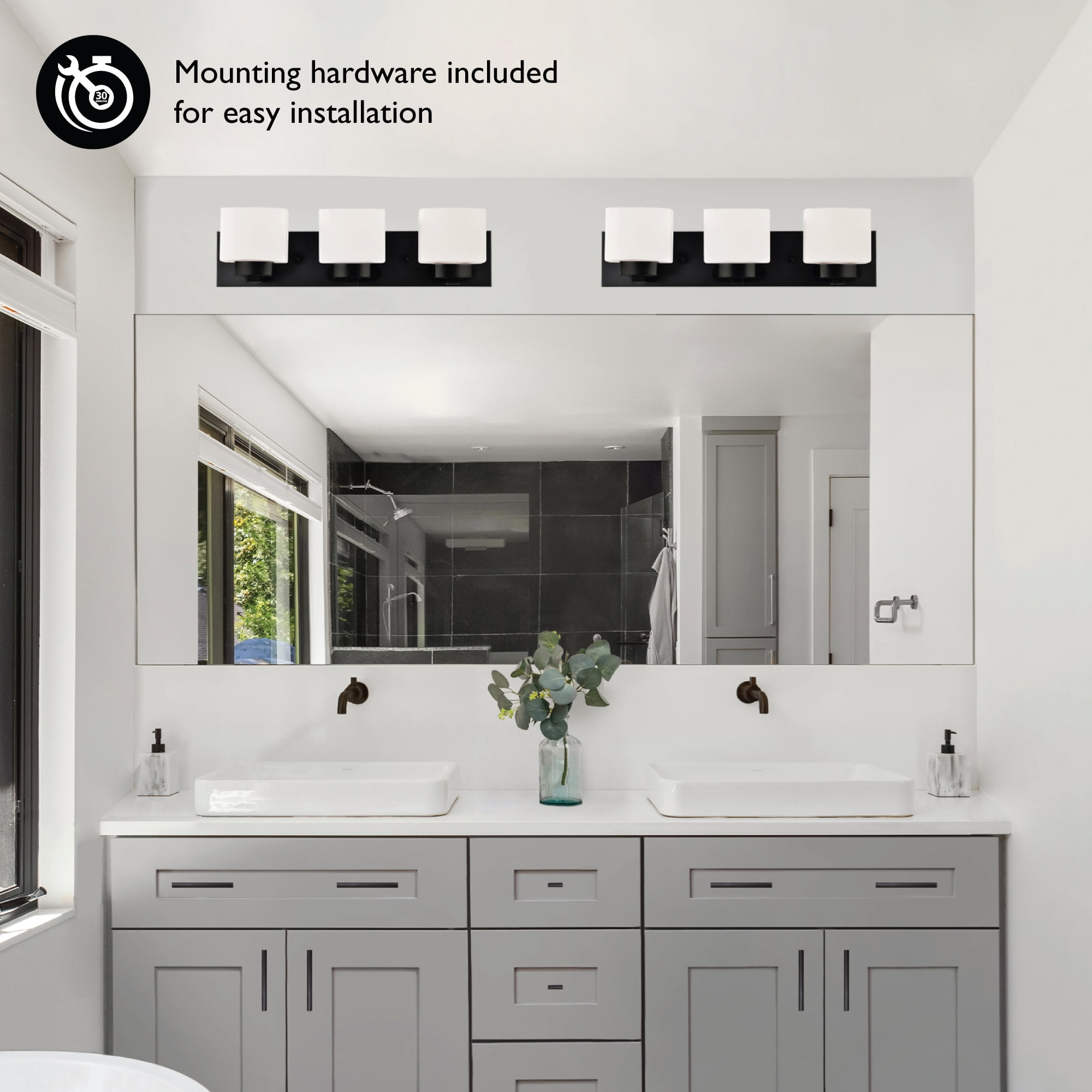 Design House Dove Creek 3-Light Dimmable Bathroom Vanity Light with Frosted Glass, Matte Black