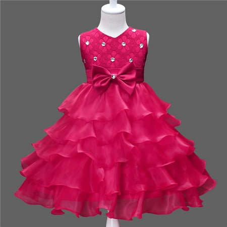 

KONBECA Baby Girls Princess Dress Little Girls Party Wedding Dress Lace Embroidered Bowknot Flower Net Dress Kids Pageant Flower Girl Sleeveless Dress Hot Pink (3-4 Years)