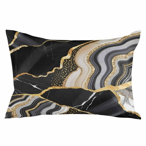 Outdoor Waterproof Throw Pillow Covers Set of 2 Black Marble Texture Decorative Pillowcases Lumbar Outdoor Pillows Cushion Case 20x12 Inch Abstract Gold Fluid Patio Pillows for Couch Sofa Bed Garden