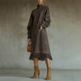 thumbnail image 2 of FRSASU Women’s Velvet Tassel Mini Dress High-Neck Suede Velvet Vintage Fringe Long-Sleeve Dress with Loose Pockets Coffee, 2 of 7