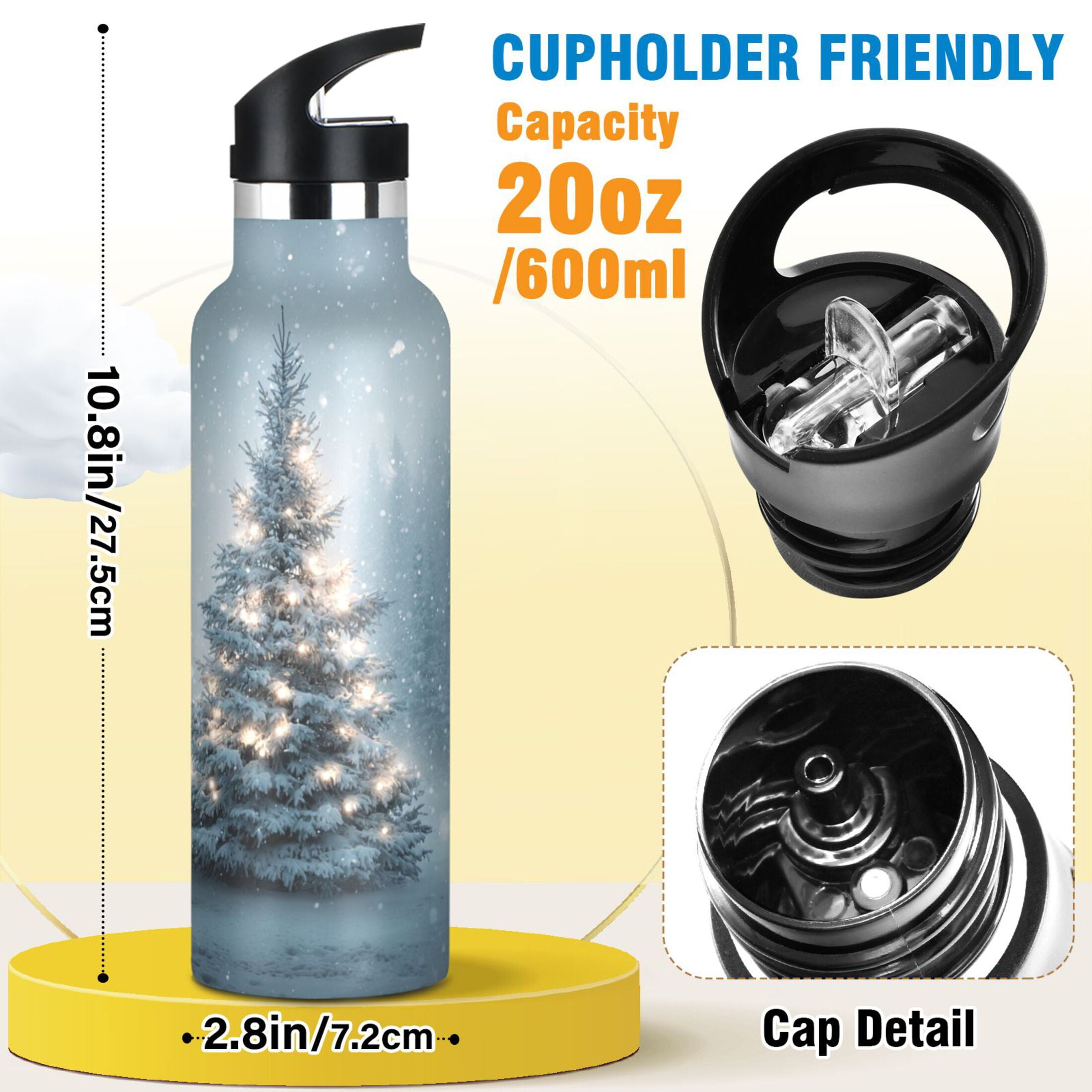 Kids Insulated Stainless Steel Sports Water Bottle 600ml (20oz) Christmas Tree with Lights