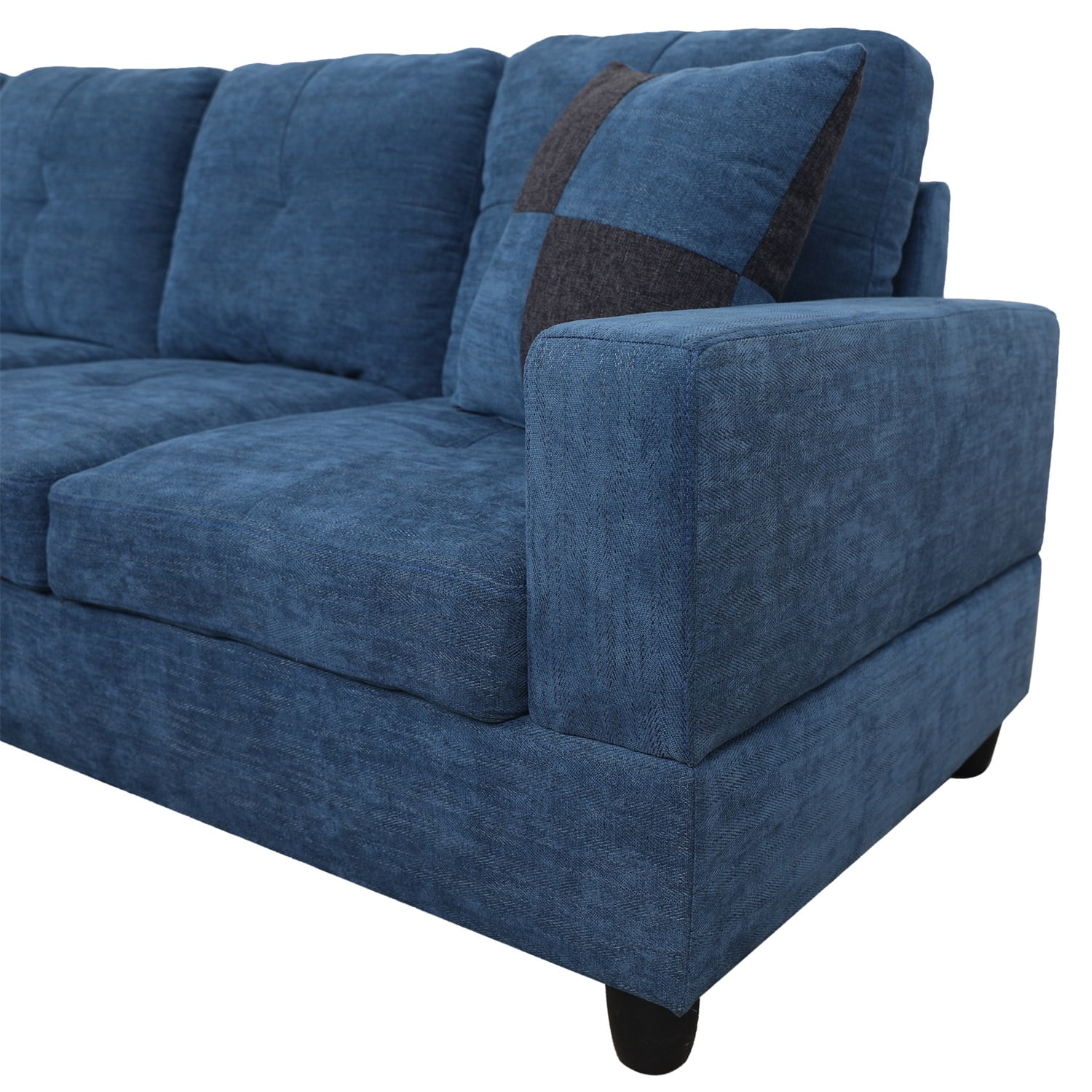 Hommoo 4 Seat Living Room Furniture Sets, Flannel Sectional Sofa, Modern L-Shaped Couches and Sofas Set for Home, Black(No Ottomans)