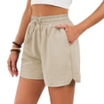 thumbnail image 6 of vigerkar Women Summer Casual Shorts with Pockets Elastic High Waisted Flowy Shorts Lounge Side Slit Lightweight Bottom (Beige, L）, 6 of 9