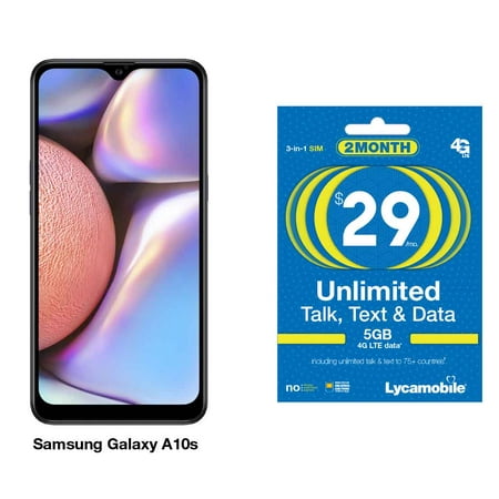 Lycamobile Samsung Galaxy A10s 32GB Prepaid Smartphone with 2 Months of service