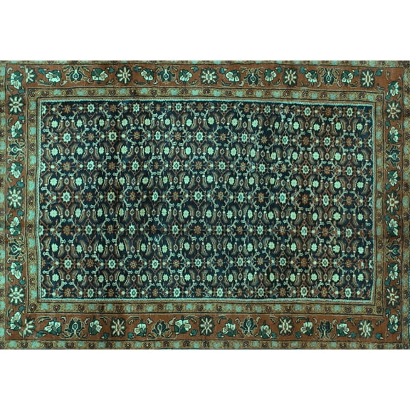 Ahgly Company Machine Washable Indoor Rectangle Persian Turquoise Blue Traditional Area Rugs, 5' x 7'