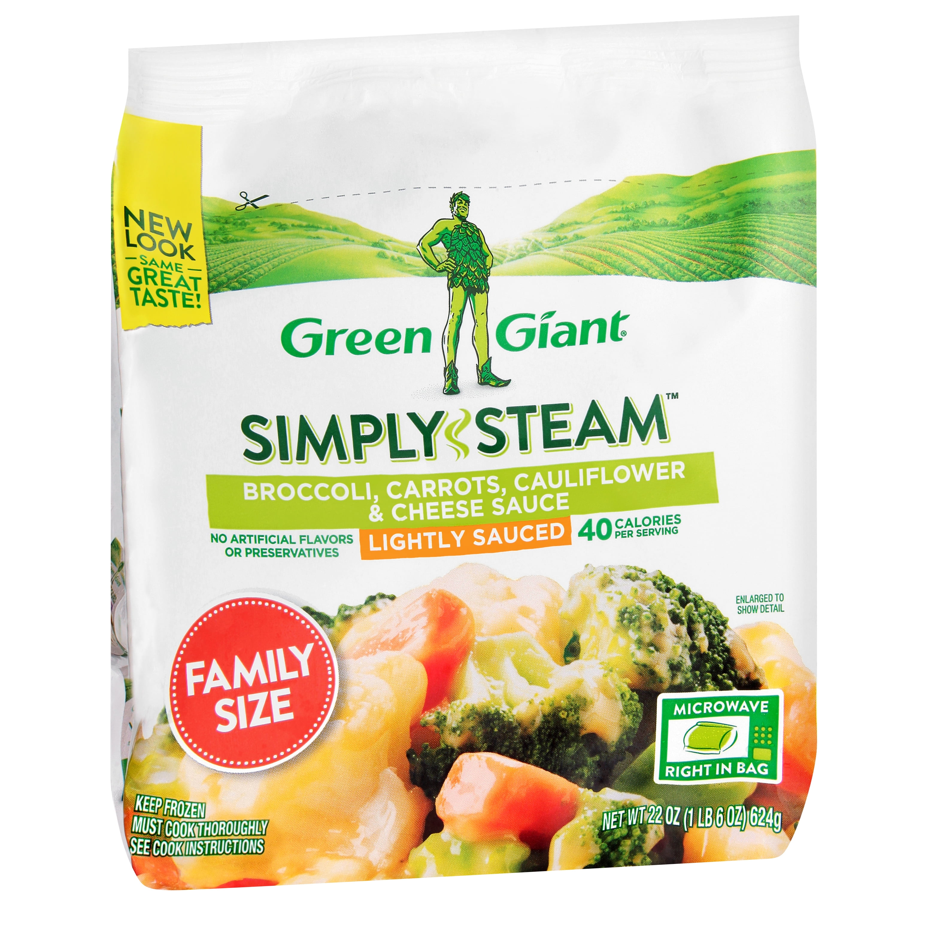 Green Giant Simply Steam Lightly Sauced Broccoli, Carrots, Cauliflower & Cheese Family Size 22oz Bag