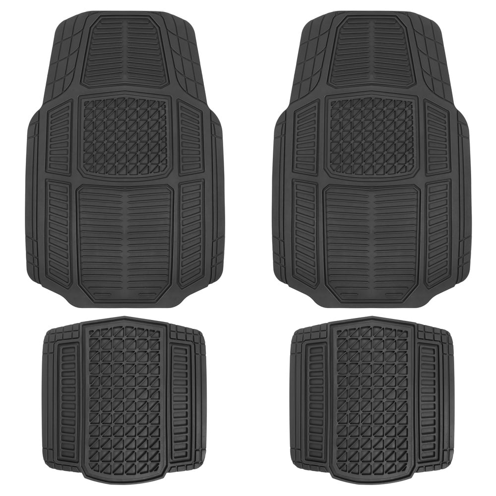 BDK MT654PLUS Heavy Duty 4pc Front & Rear Rubber Floor Mats for Car SUV Van & Truck Black All Weather Protection Universal Fit