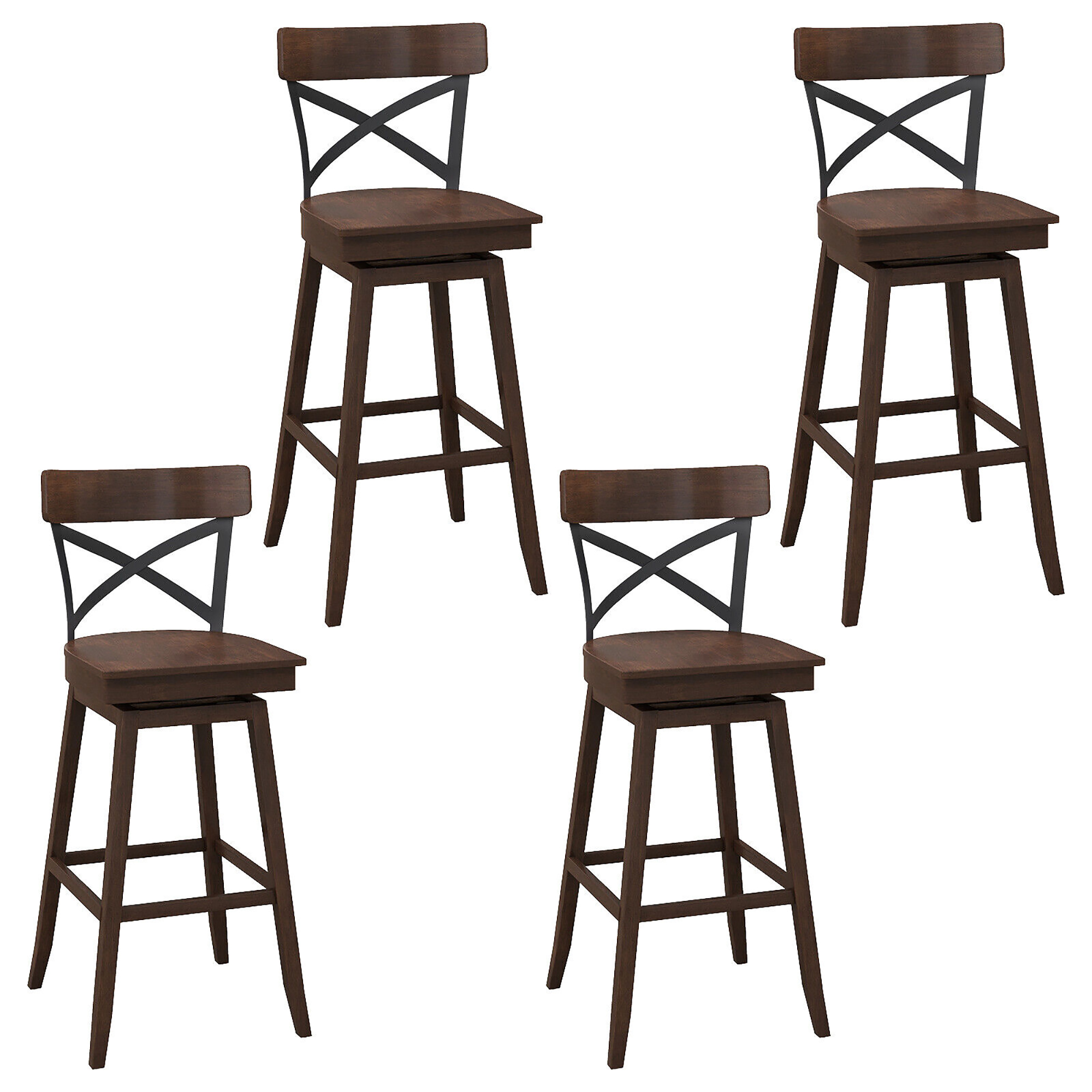 Gymax Set of 4 Wooden Swivel Bar Stools Bar Height Kitchen Chairs w