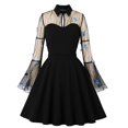thumbnail image 1 of EGNMCR Robes de Soirée pour Femmes, Robes Formelles pour Femmes, Robes de Cocktail pour Femmes Mode pour Femmes Manches Évasées Col Rabattu Bouton Maille Uni Broderie Robe de Cocktail de Fête Robe Femme, 1 of 8