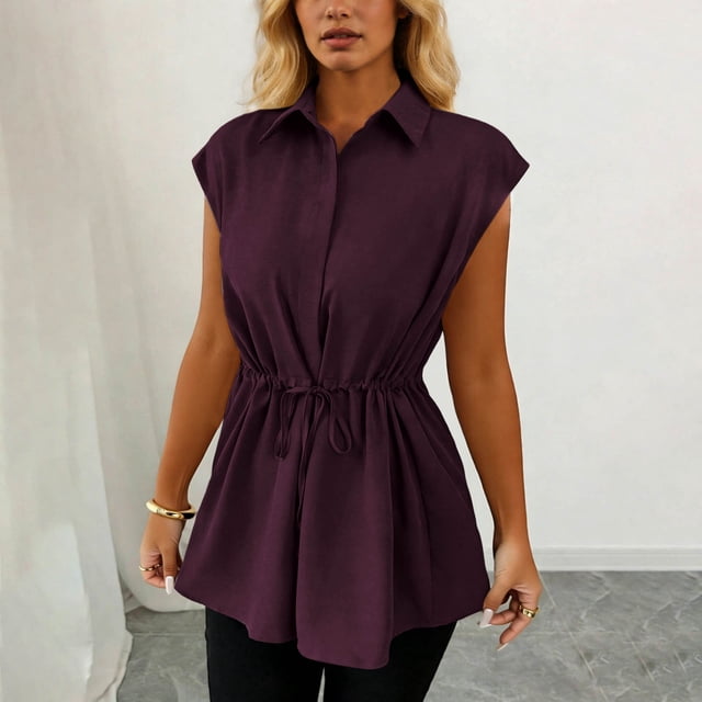 LVHAOGJOB Womens Summer Tank Collared Tops Sleeveless Workout Solid Color Shirts for Women