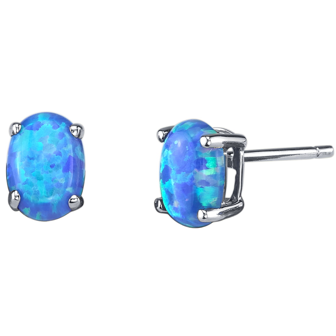 1 ct Oval Shape Created Blue Opal Stud Earrings in 14K White Gold ...