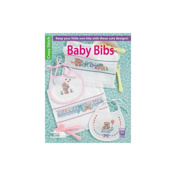 Leisure Arts Baby Bibs Cross Stitch Book, Counted Cross Stitch Baby Patterns, Monogram and Teddy Bear Designs for Bibs, 14 Count Fabric, 16 Pages Softcover