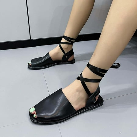 

Tdoqot Women s Slide Sandals- Comfy Dressy Summer Strappy Beach Womens Sandals Black Size 6