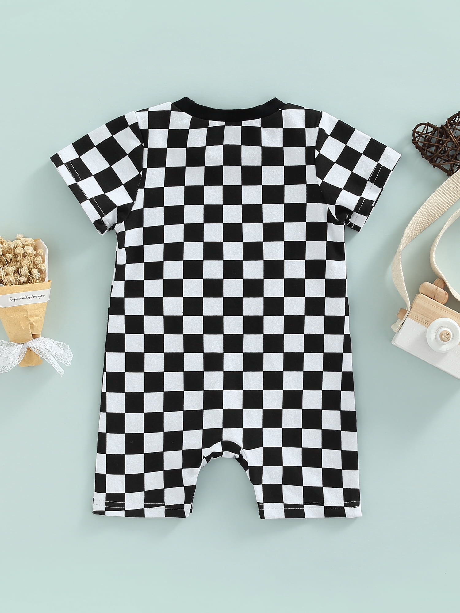 Newborn Baby Boys Jumpsuit Checkerboard Plaid Print Short Sleeve Romper  Bodysuit Playsuit Outfit Summer Clothes