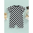 thumbnail image 3 of Hirigin Newborn Baby Boy Girl Checkerboard Rompers Short Sleeve One Piece Bodysuit Jumpsuit Playsuit with Pockets Summer Outfit, 3 of 7
