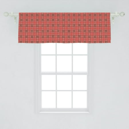Checkered Window Valance Red Pink Orange Geometric Pattern White