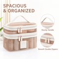 thumbnail image 5 of Double-Layer Mesh Toiletry Bag with Zippered Compartments, Khaki Travel Bathroom Vanity Storage, Large Cosmetic Organizer for Women, Makeup Bag for Vacation and Daily Use, 5 of 7