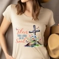 thumbnail image 4 of Bless The Lord Oh My Soul Christian Cross T-Shirt with Floral Design for Women, Light Pink, Size S, 4 of 6