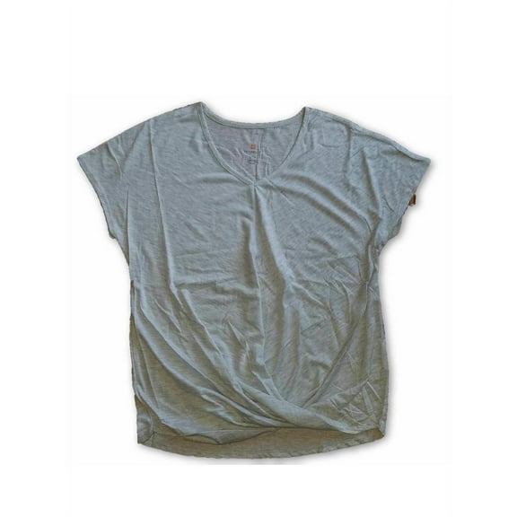 Tangerine Womens Size 2X-Large Short Sleeve V-Neck Twist Front Light-Weight Tee, Heather Ivory