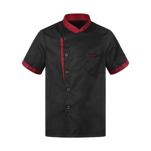 Choomomo Manteau de Chef Unisexe en Maille Respirante Veste de Chef Couleur Contrastante Uniforme Professionnel Hôtel Cuisine Manteau de Cuisson Noir 4TG
