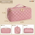 thumbnail image 6 of SUOSDEY 2 in 1 Crossbody Makeup Bag,Travel Luxury Leather Cosmetic Bag Organizer Set(Pink,Checkerboard pattern), 6 of 7