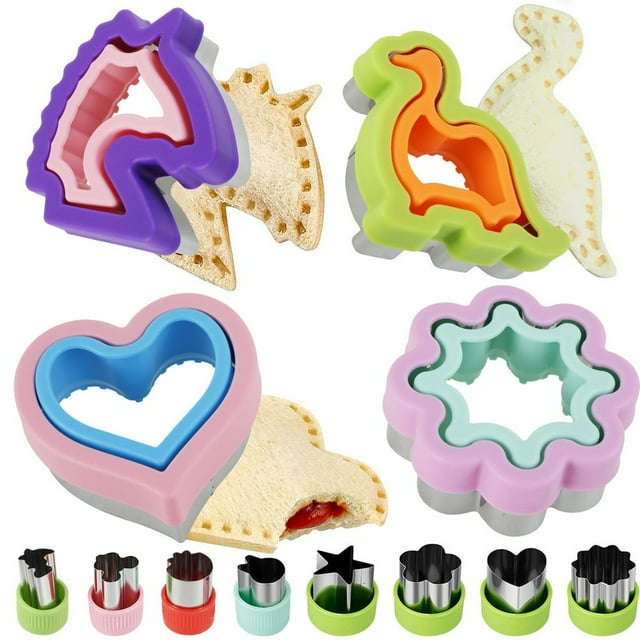 12Pcs Sandwich Cutters Shapes Set for Kids Stainless Steel Cookie Fruit and Vegetable Cutters DIY Dinosaur Heart Flower One Horned Animal Sandwich Toast Maker Molds for Sandwich Fruit Coo
